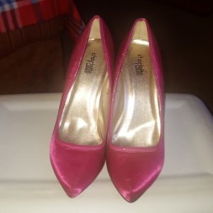 Hot pink satin high heels